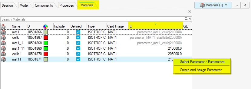 Material Browser kullanarak parametre tanımlama