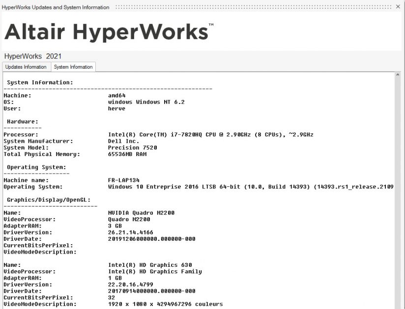 HyperWorks yüklü bilgisayarın sistem bilgileri